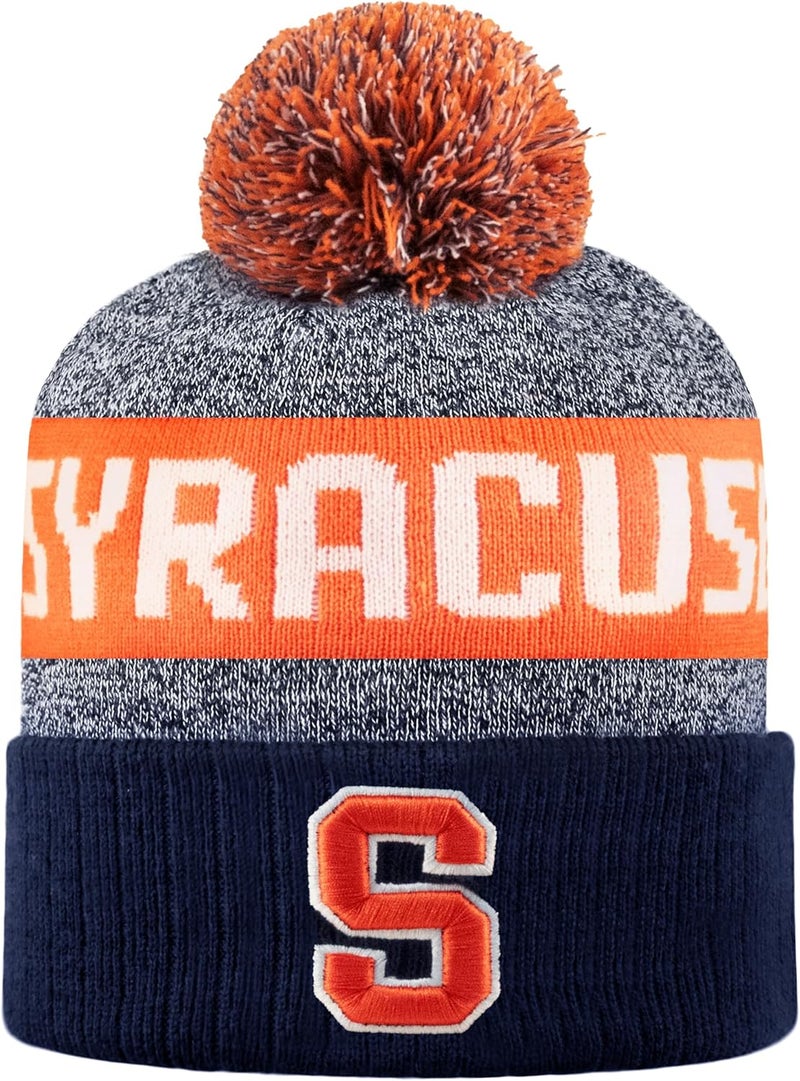 LogoFit NCAA Team Color-Embroidered Logo -Cuffed Knit Skully Beanie Pom Hat-OSFM - Image 1